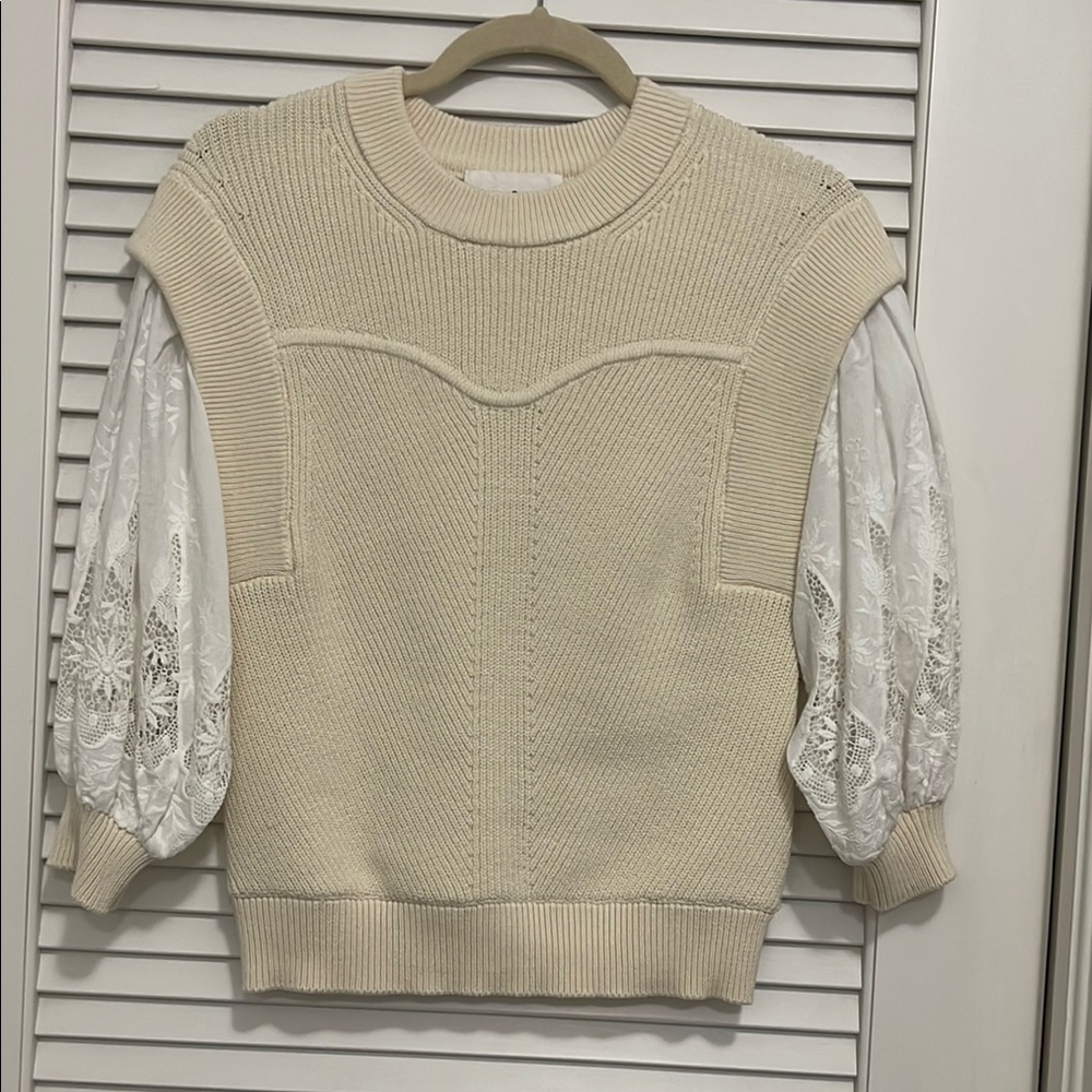 Cream Sweater with Lace Sleeves